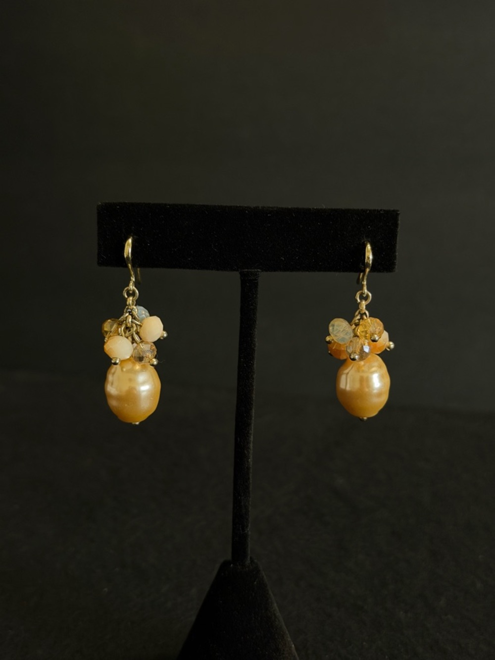 Blush Pearl Drop Earrings with Multi Color Bead Cluster